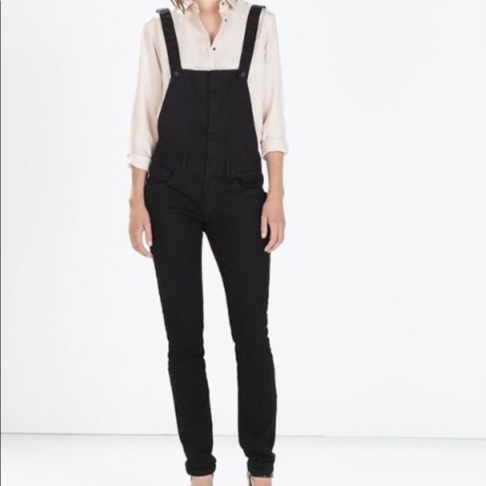 Zara Black Fitted Overalls Size XS Suspender Back
